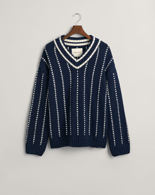 Pinstripe Collegiate V-Neck Sweater