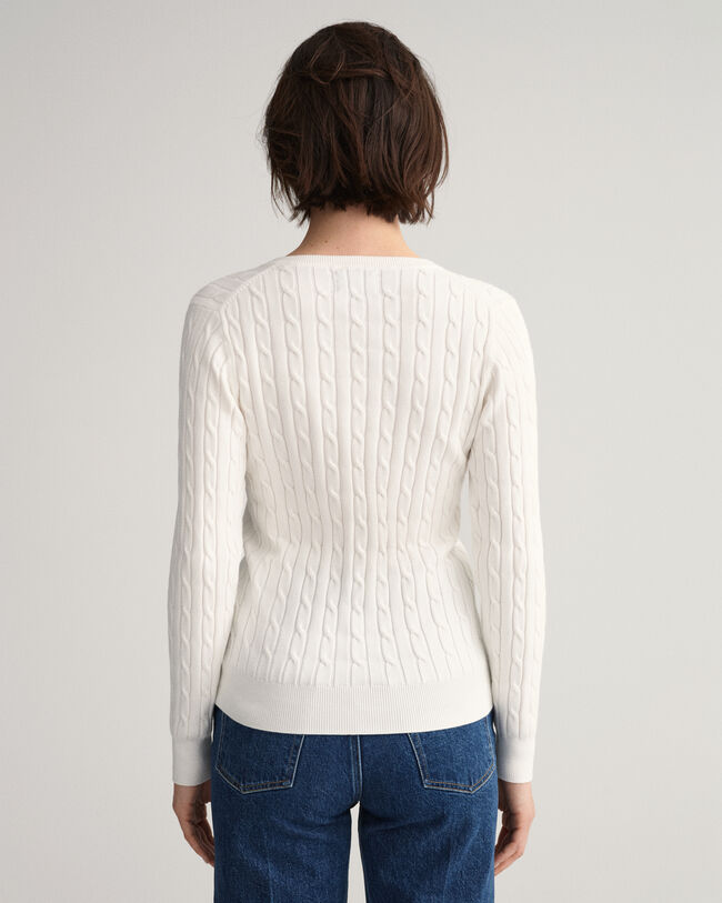Stretch Cotton Cable V-Neck Sweater