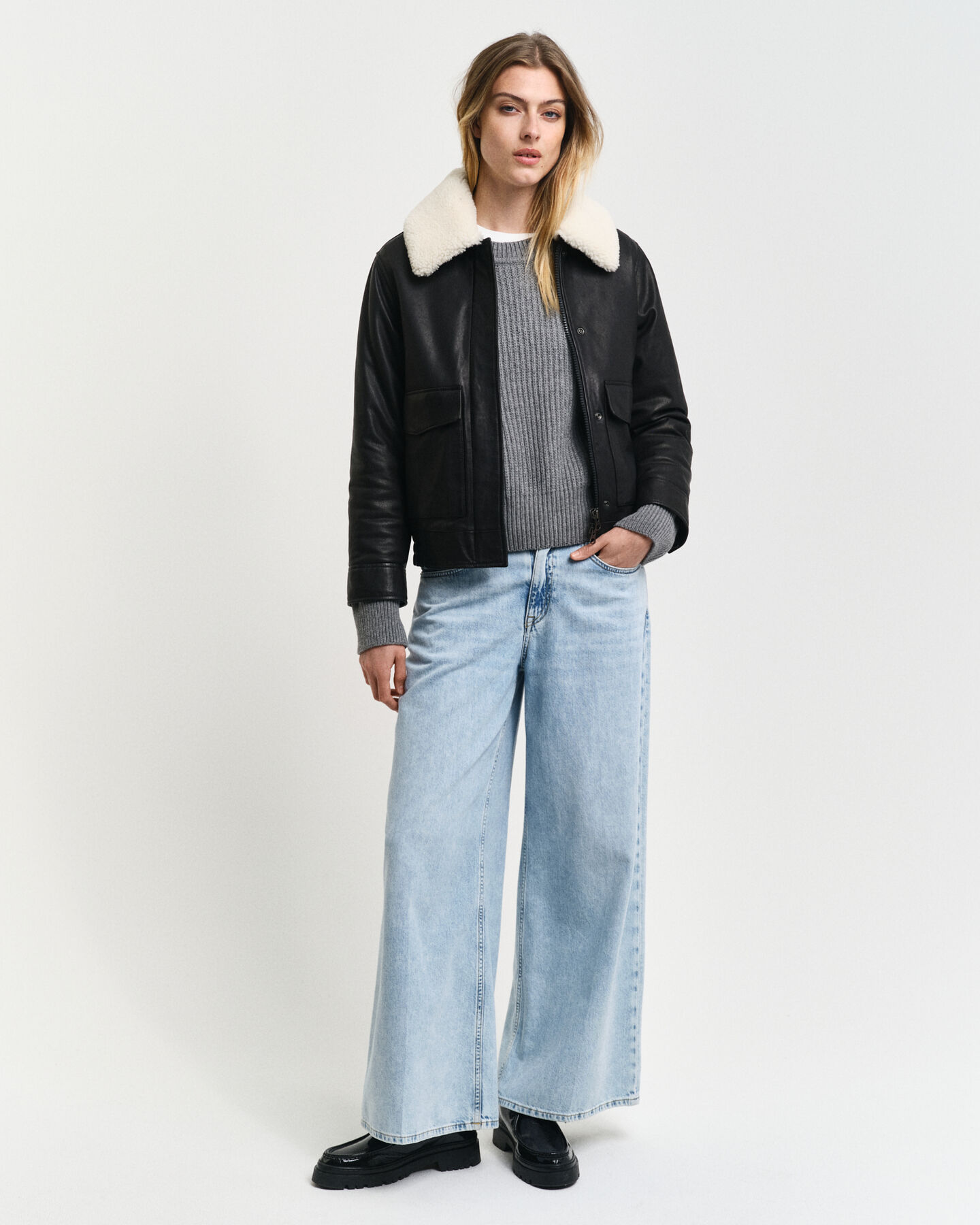 Ribbed Knitted Crew Neck Sweater