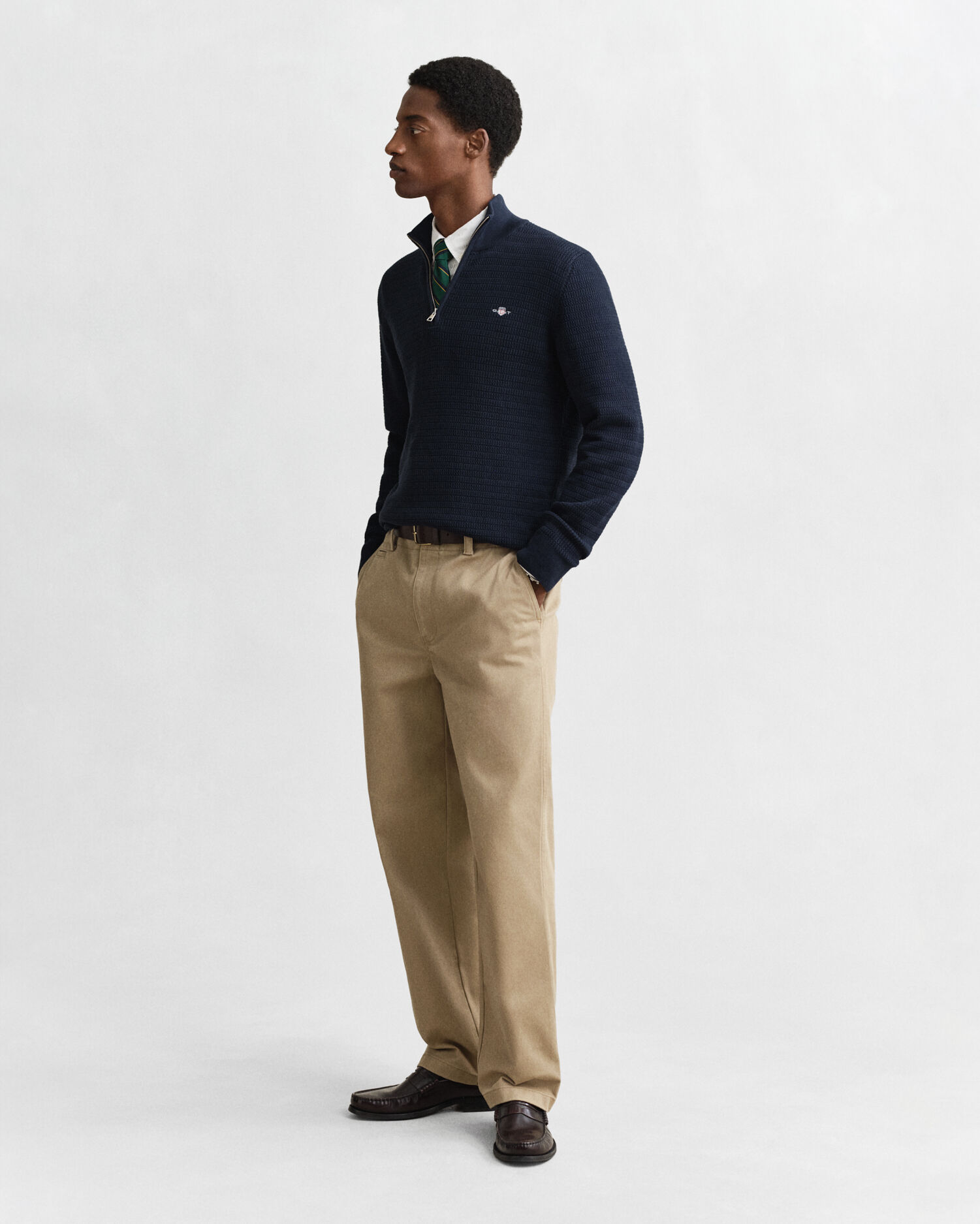 Mini Cable Knit Half-Zip Sweater — EVENING BLUE
