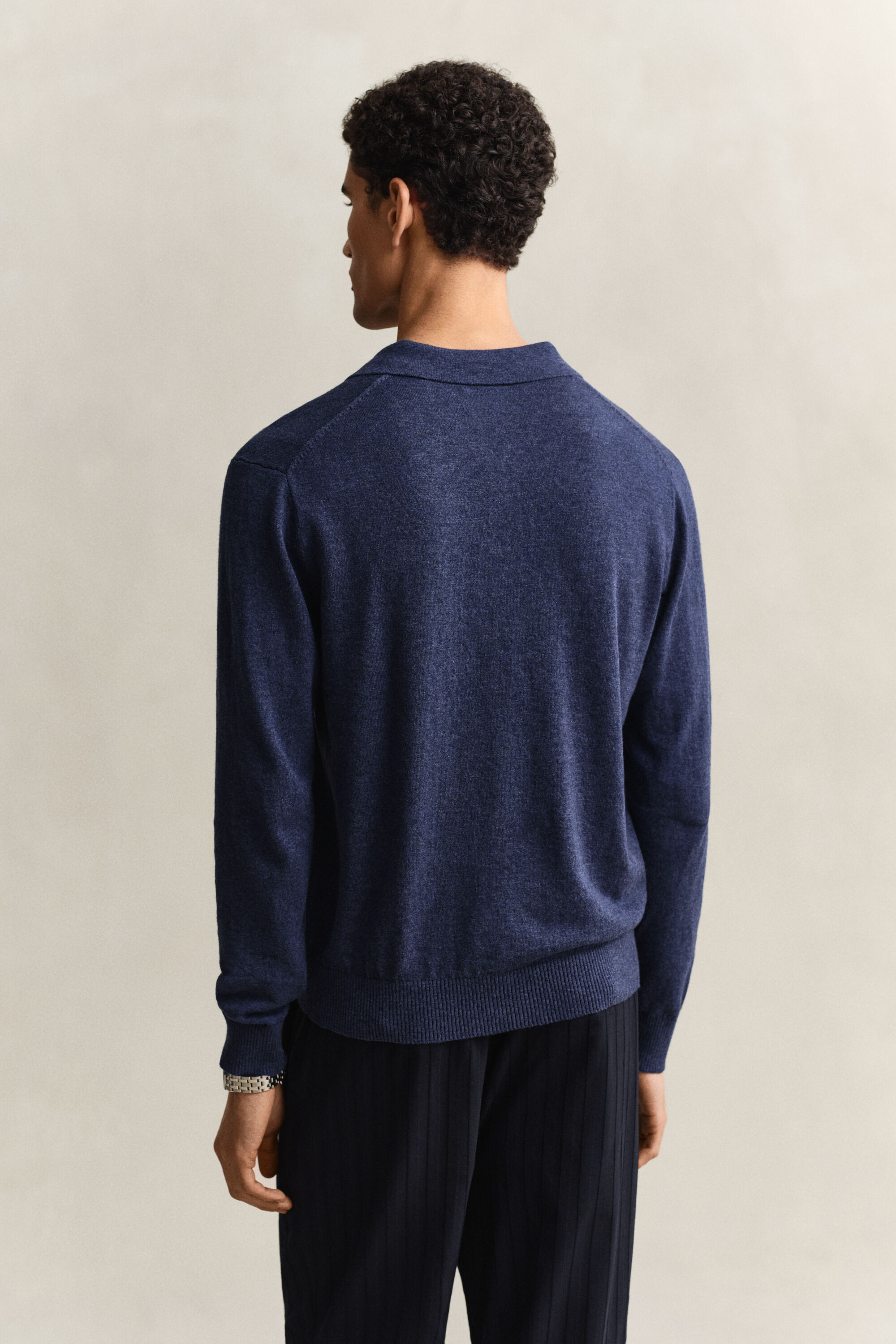 Slub Cotton Blend Polo Sweater