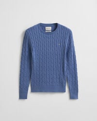 Stretch Cotton Cable Knit Crew Neck Sweater