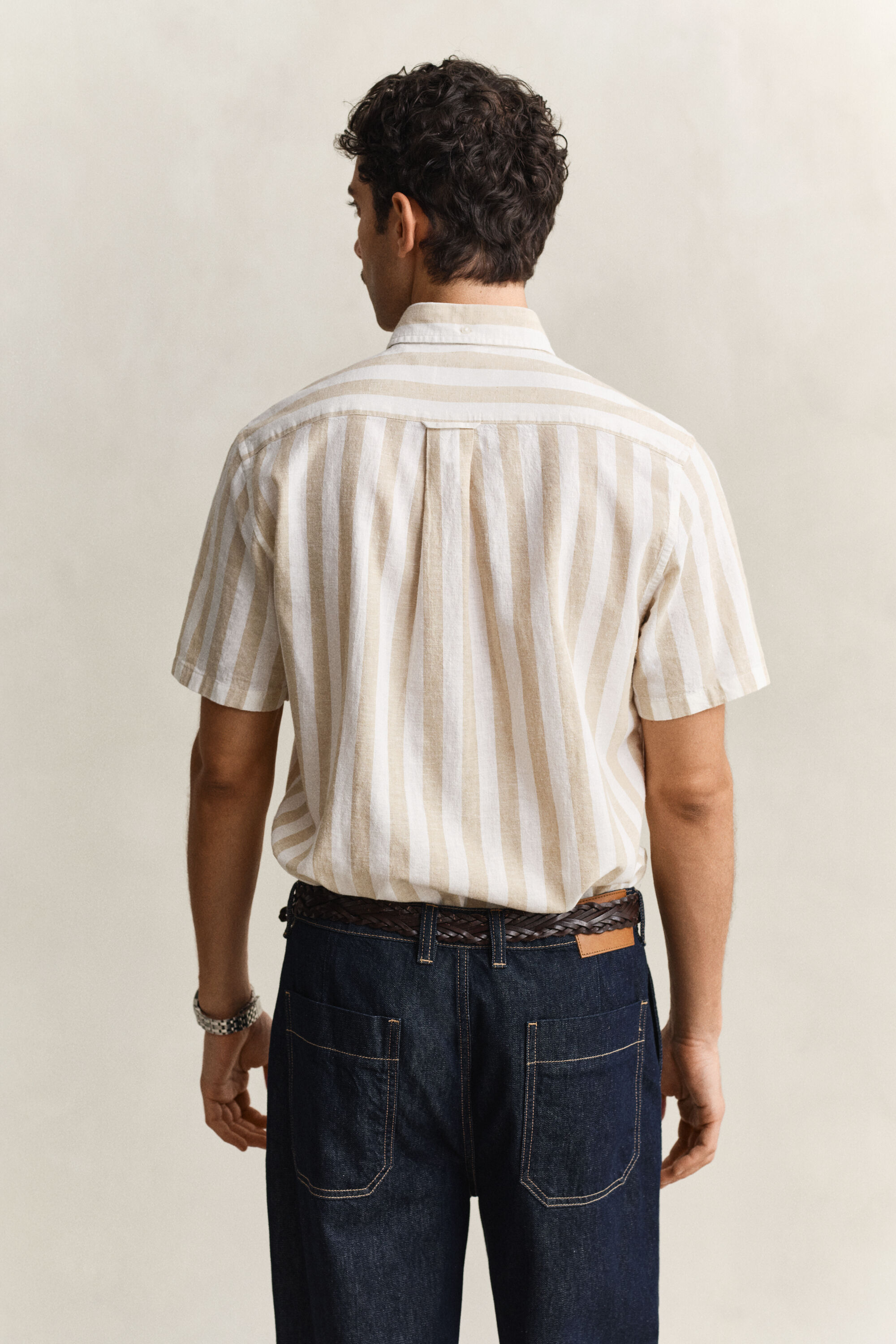 Striped Linen Blend Short Sleeve Shirt