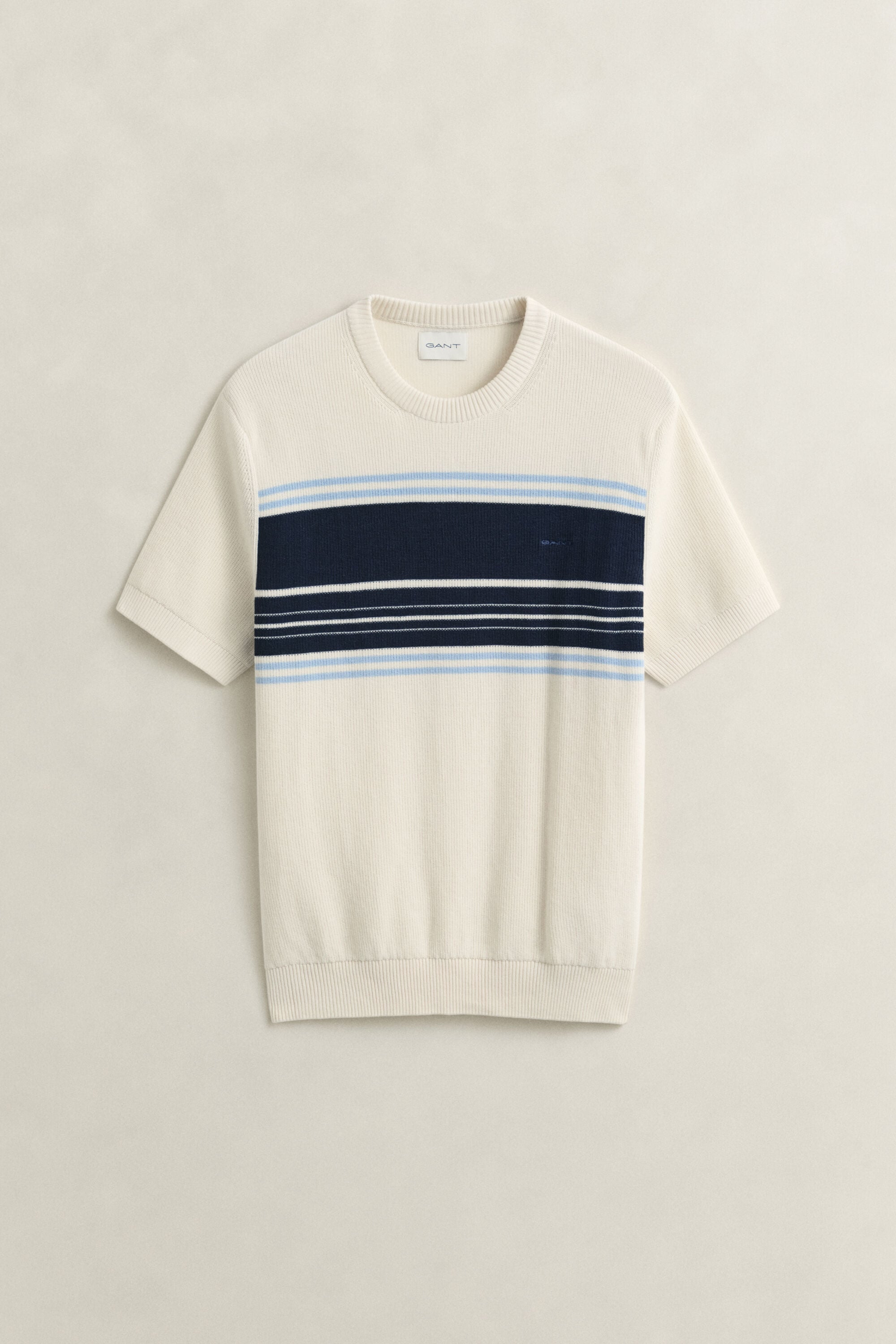 Striped Cotton Rib Short Sleeve Sweater