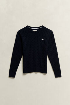 Teen Girls Shield Cable Knit Sweater — EVENING BLUE 2