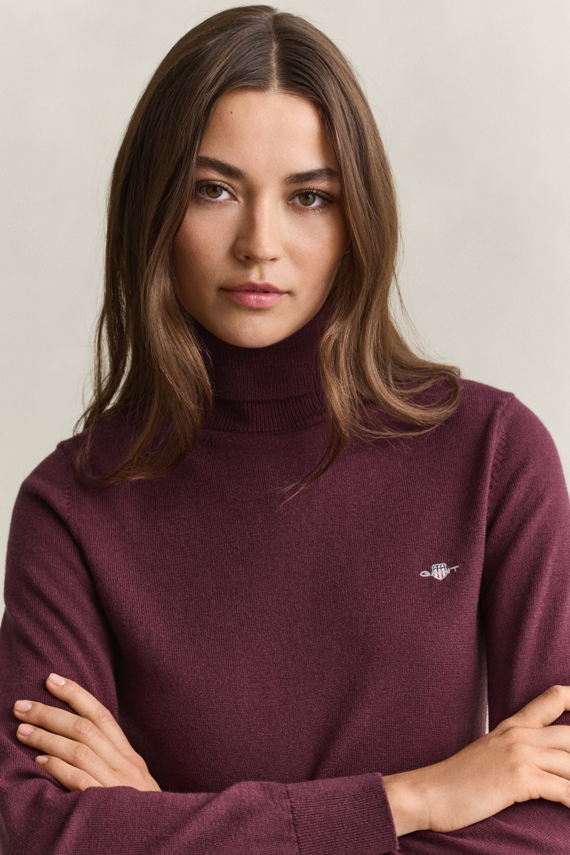 Wool Cotton Turtleneck Sweater — DARKENED WINE