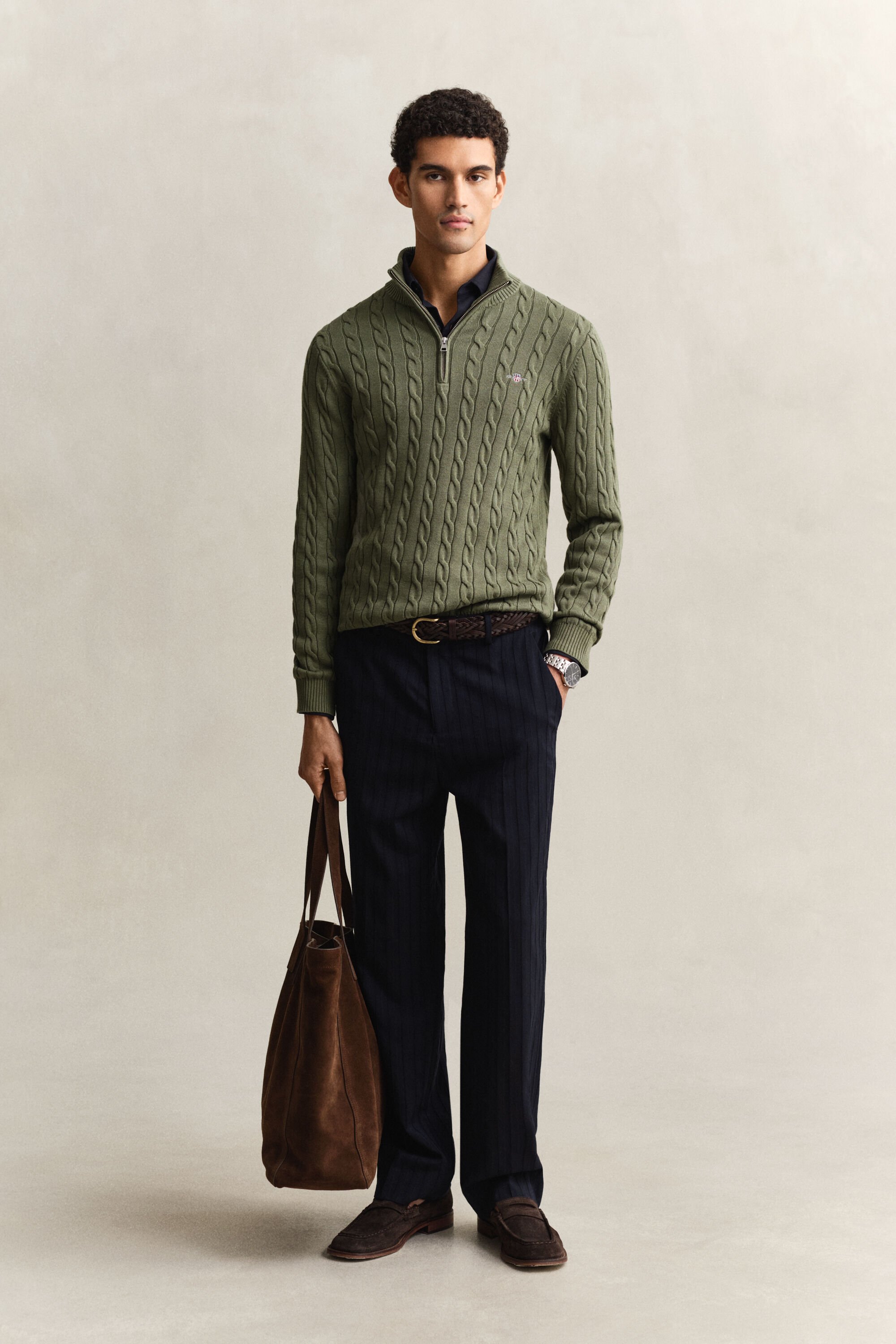 Cotton Cable Knit Half-Zip Sweater