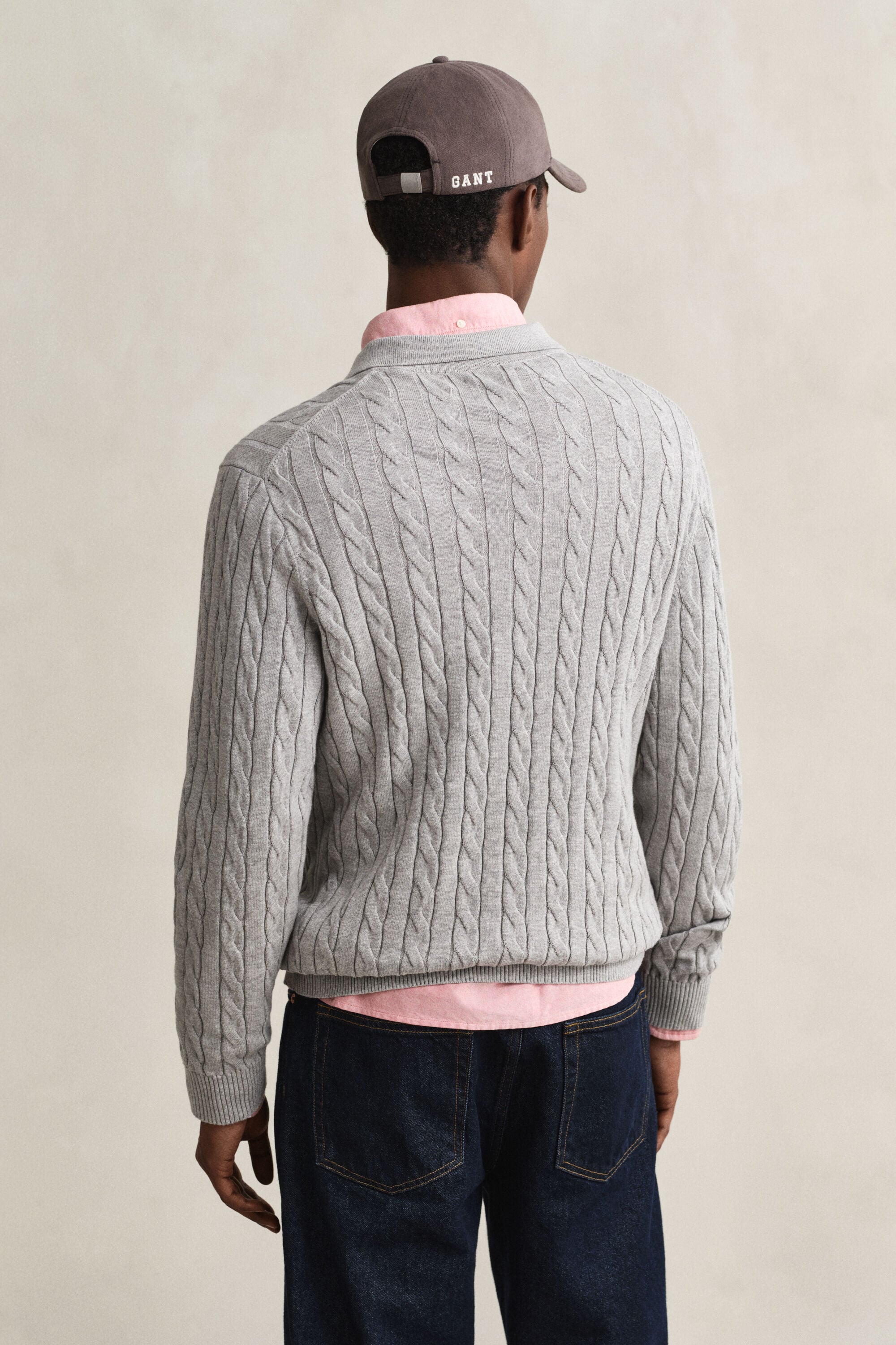 Cotton Cable Knit Polo Sweater