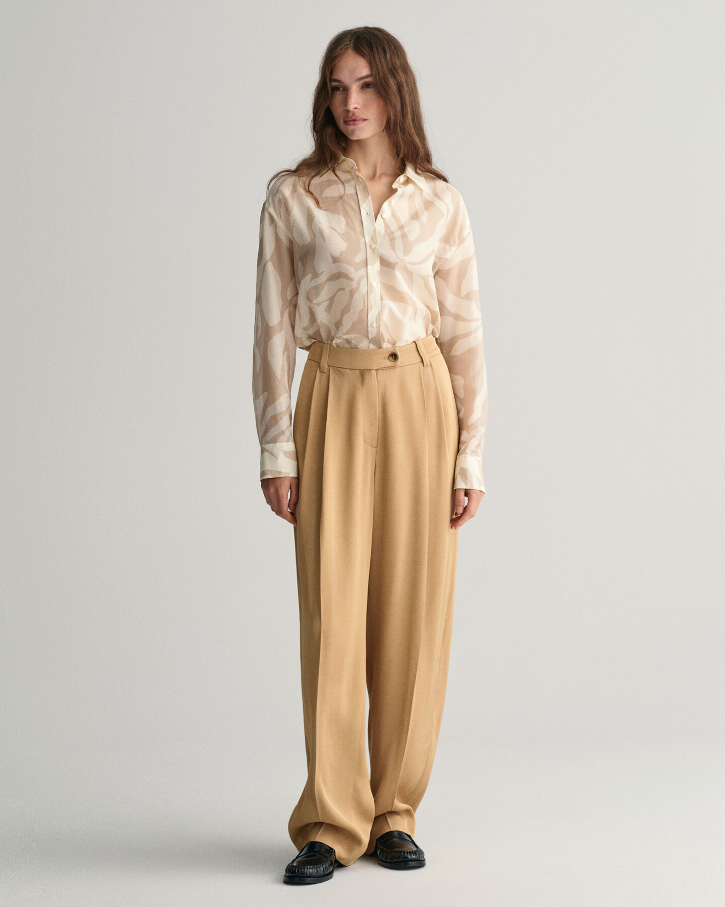 Relaxed Fit Palm Print Cotton Silk Shirt