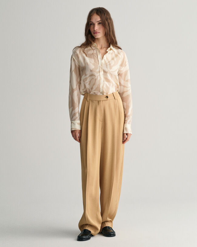 Relaxed Fit Palm Print Cotton Silk Shirt