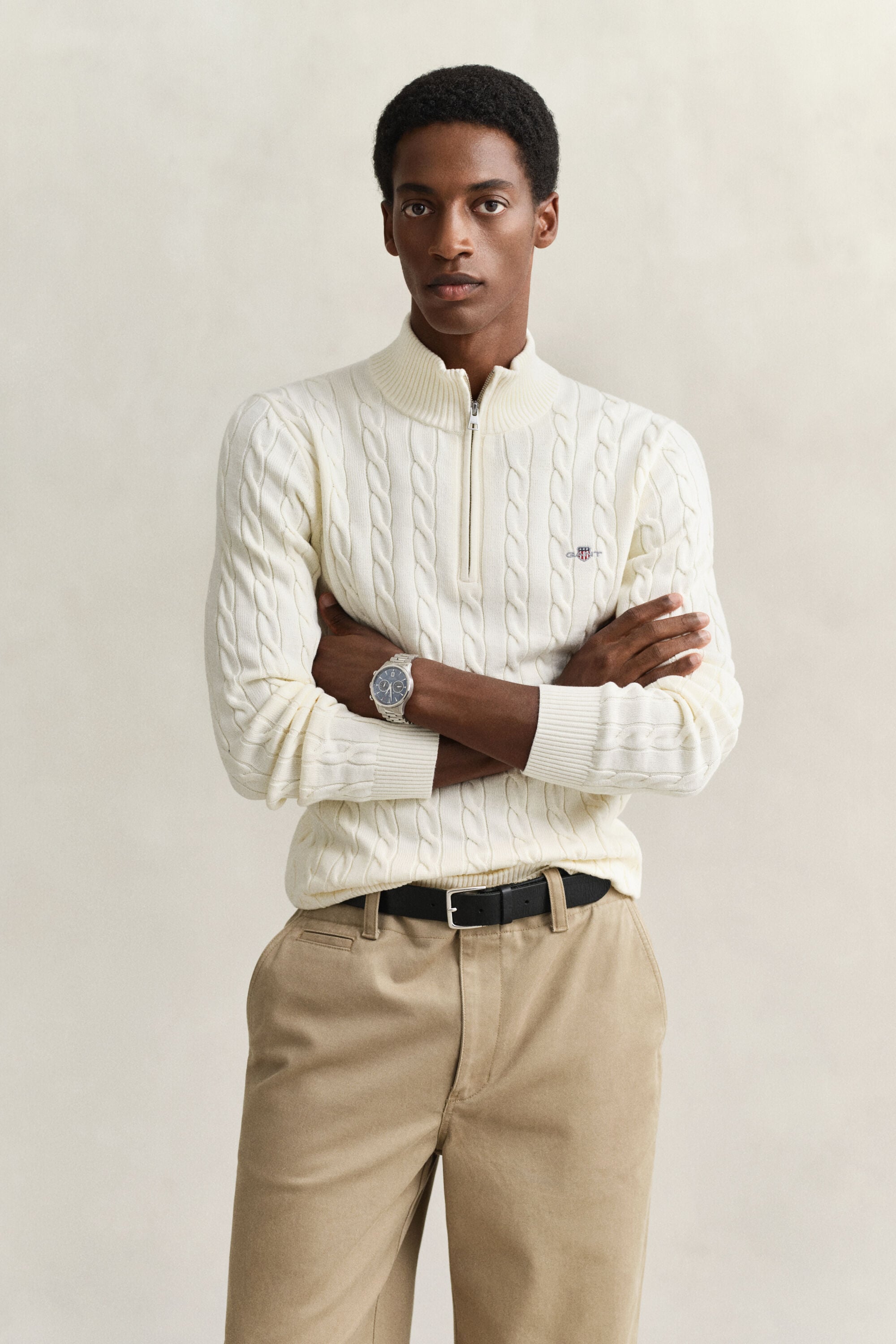Cotton Cable Knit Half-Zip Sweater