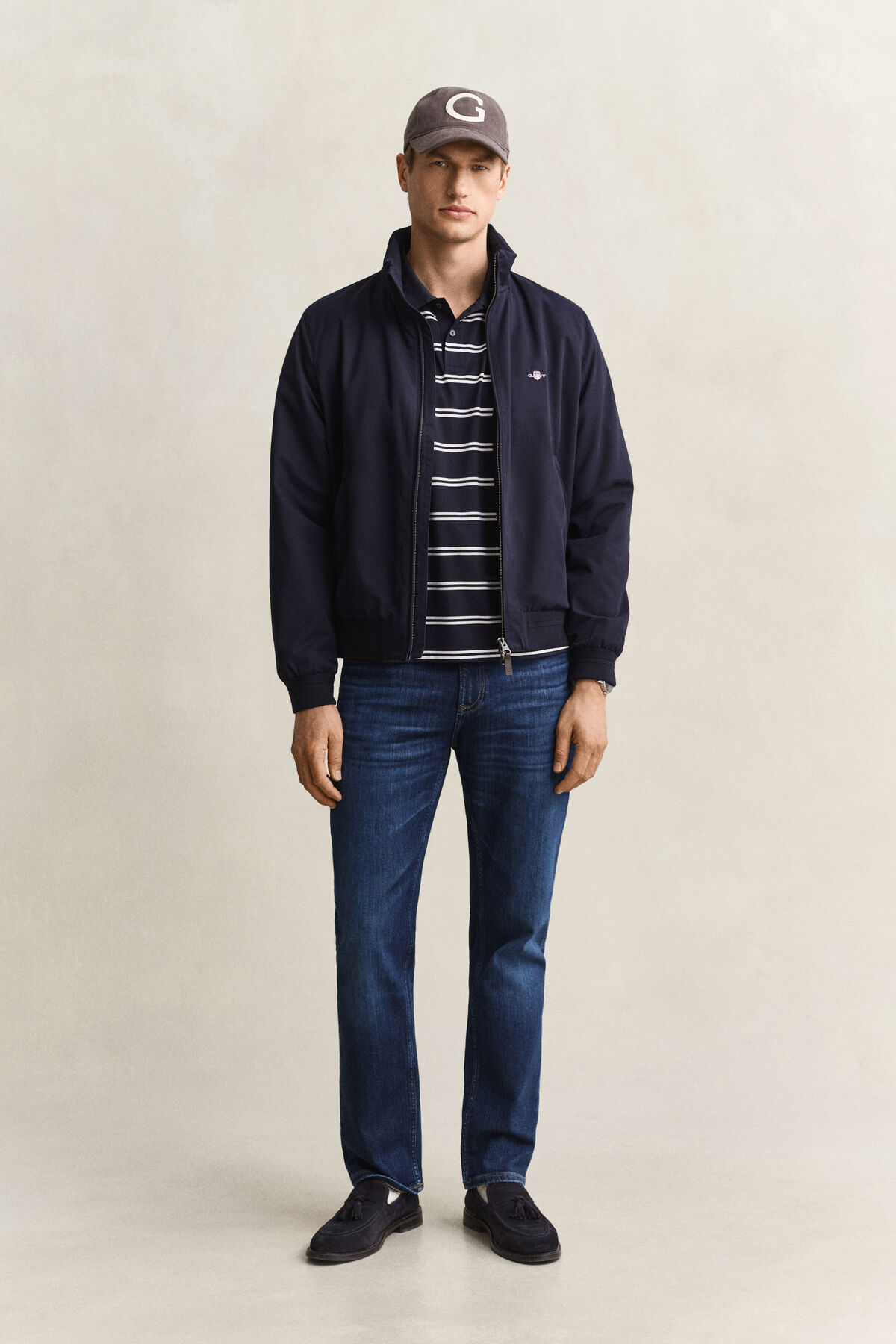 Striped Pima Cotton Polo Shirt — EVENING BLUE