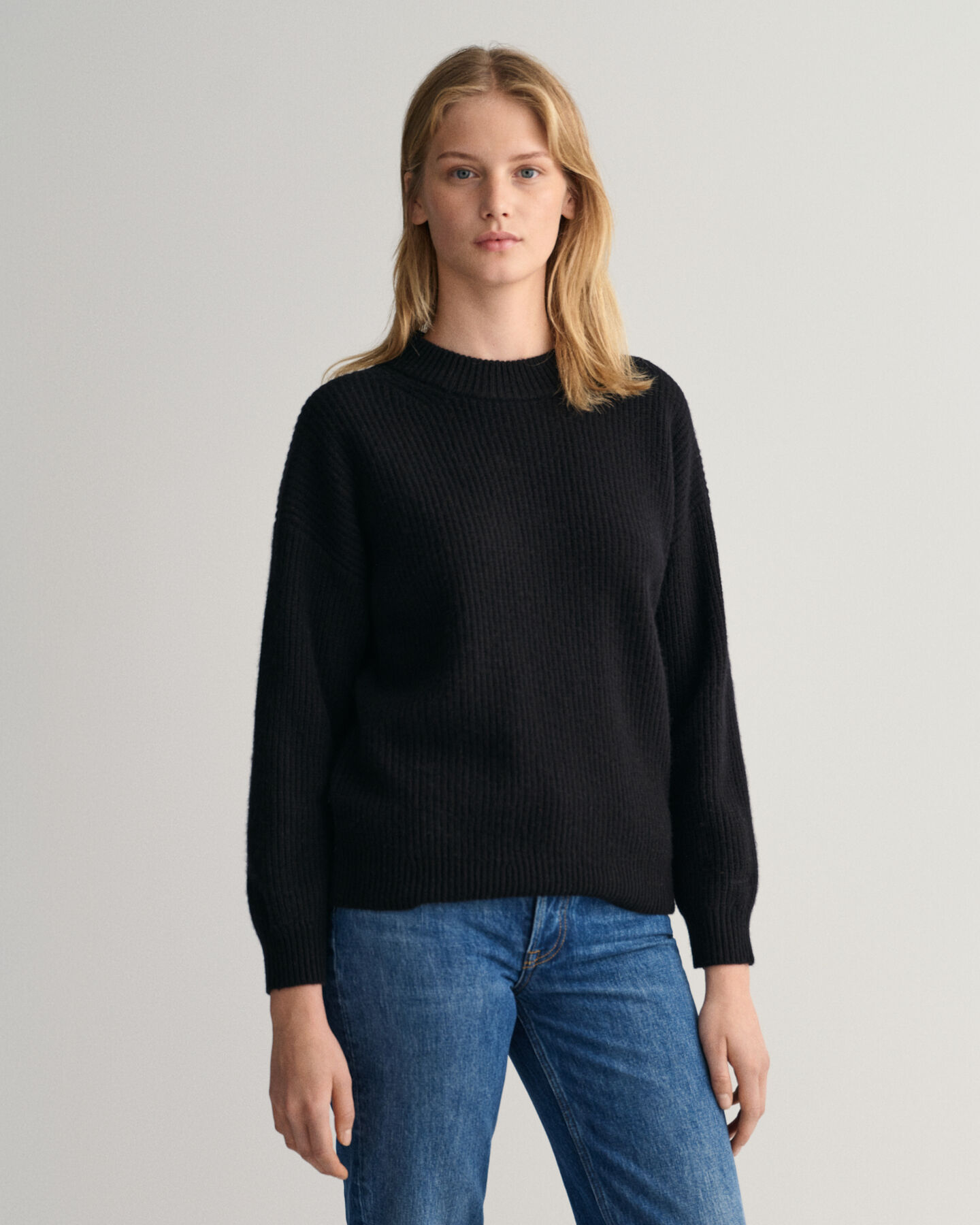 Wool Ribbed Crew Neck Sweater