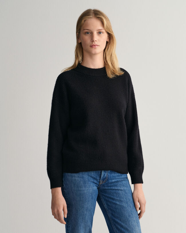 Wool Ribbed Crew Neck Sweater