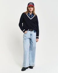 Superfine Lambswool Contrast V-Neck Sweater