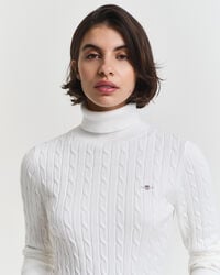 Stretch Cotton Cable Knit Turtleneck Sweater