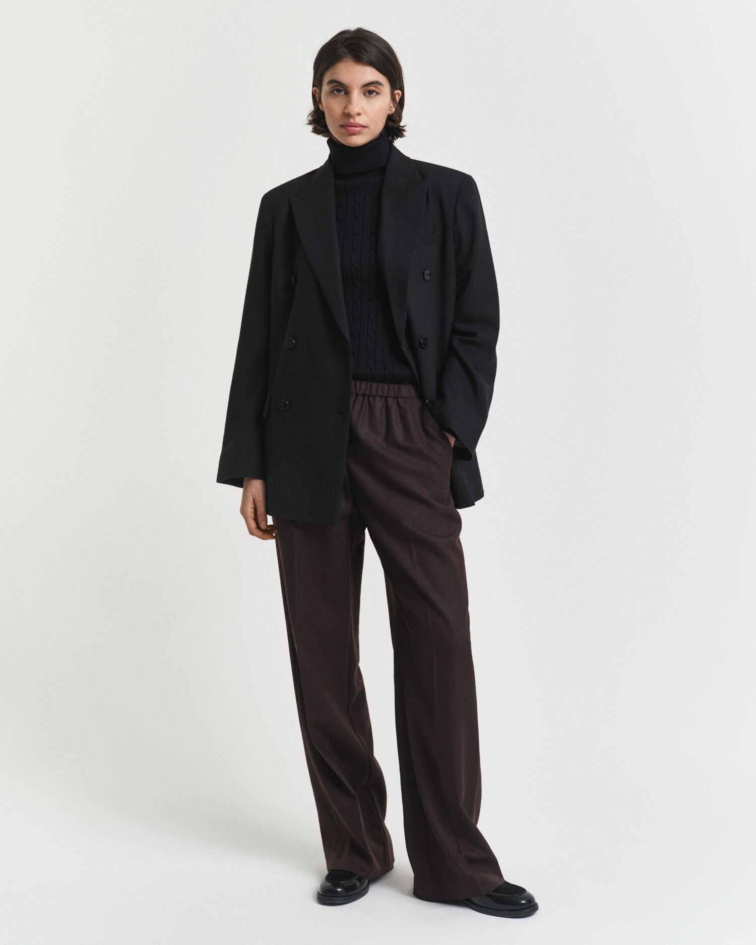 Stretch Cotton Cable Knit Turtleneck Sweater