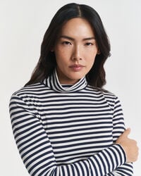 Lightweight Striped Cotton Turtleneck Top