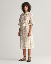 Palm Print Linen Shirt Dress