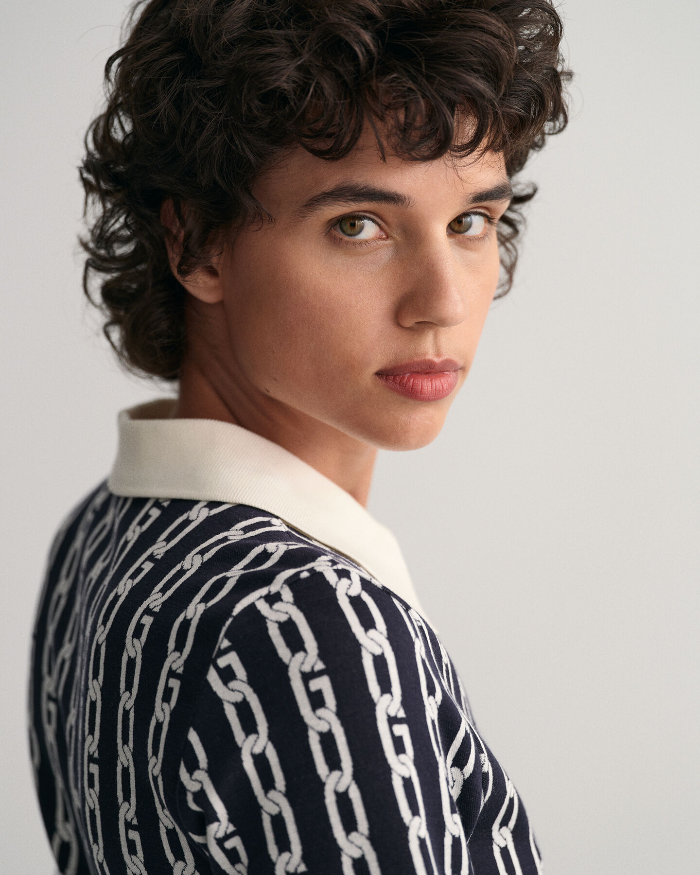 Chain Jacquard Mid Sleeve Polo Dress