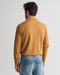 Textured Collar Long Sleeve Polo Shirt