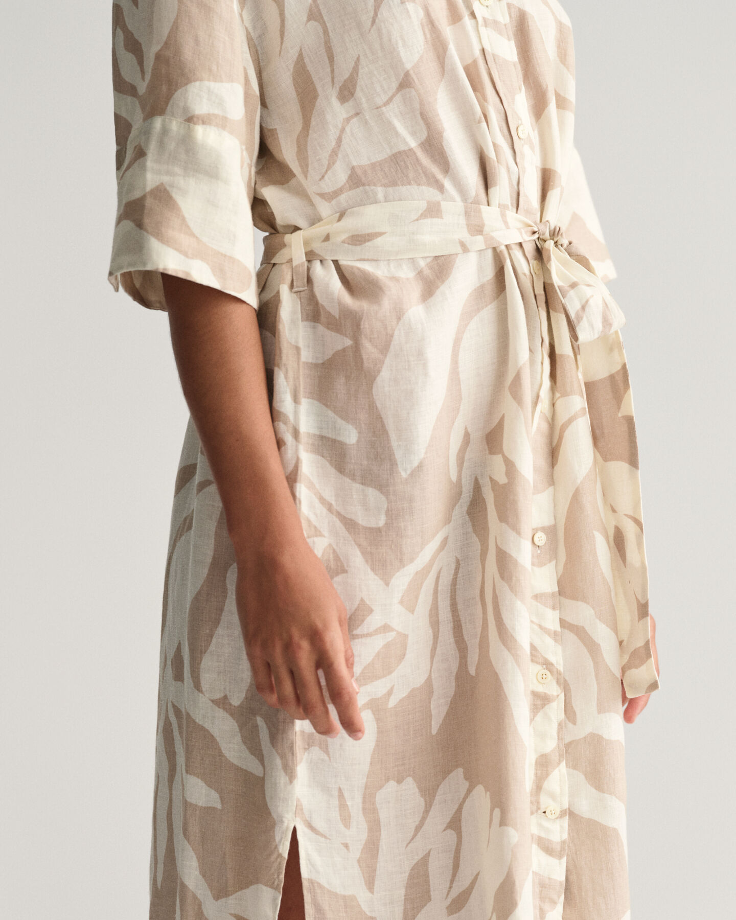 Palm Print Linen Shirt Dress