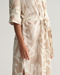 Palm Print Linen Shirt Dress