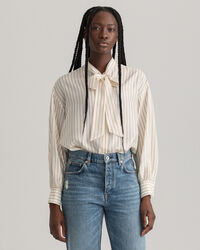 Pinstripe Bow Silk Shirt