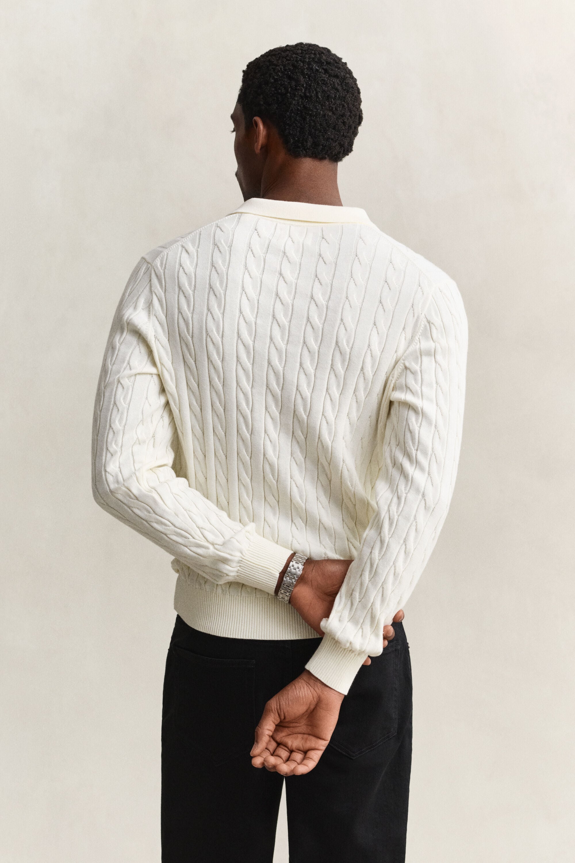 Cotton Cable Knit Polo Sweater