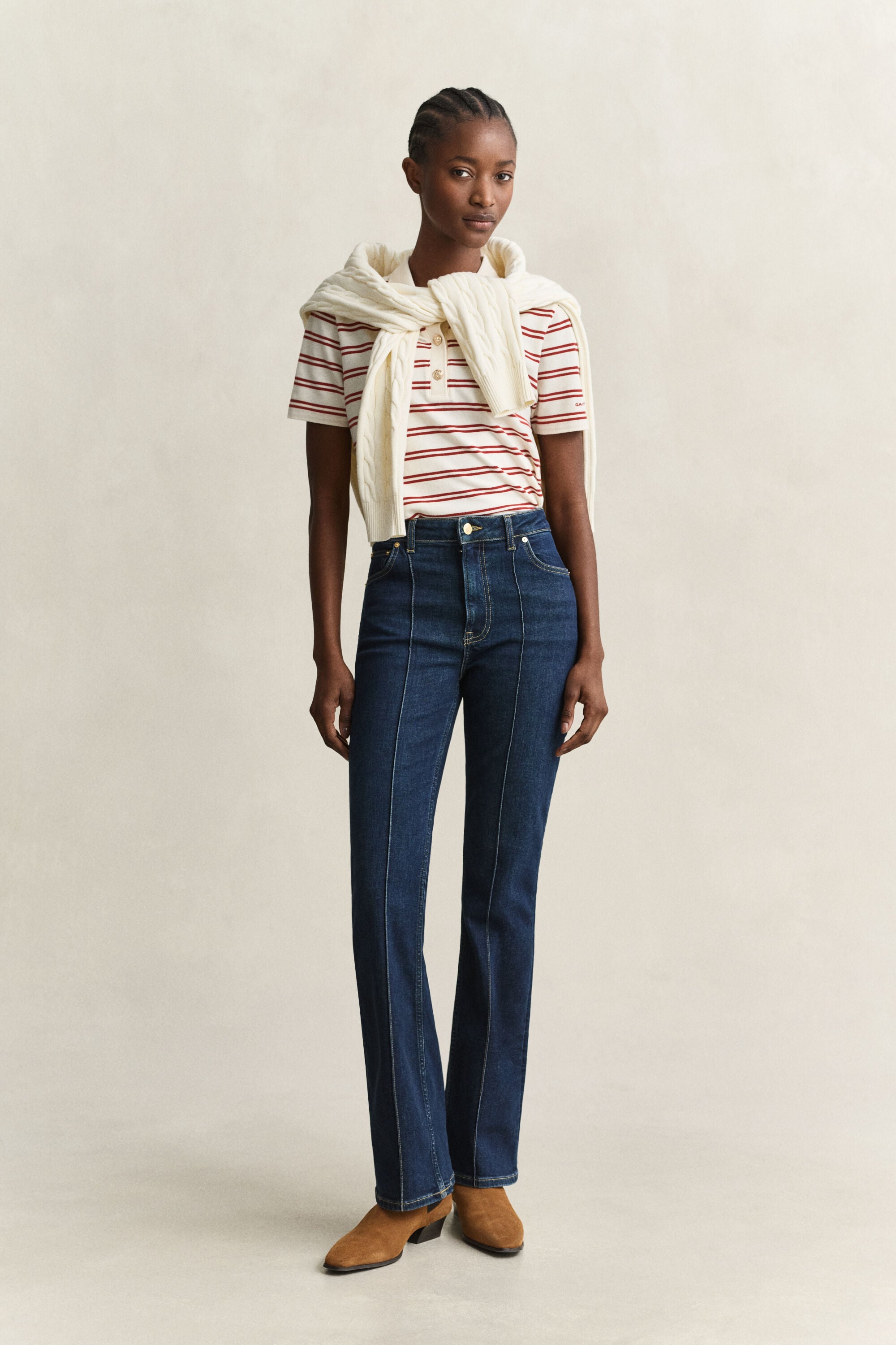 Striped Piqué Polo Top