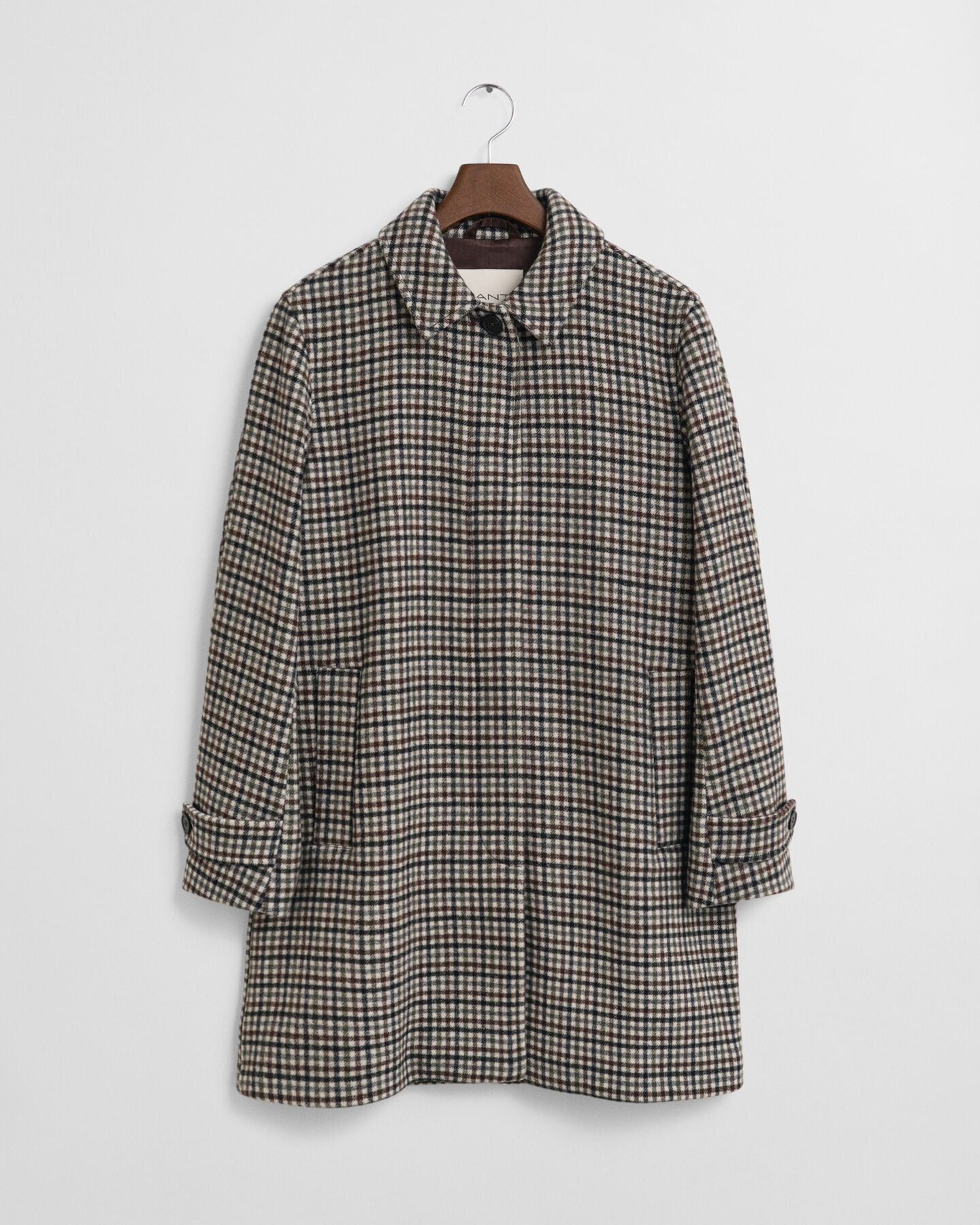 Checked Wool Blend Car Coat