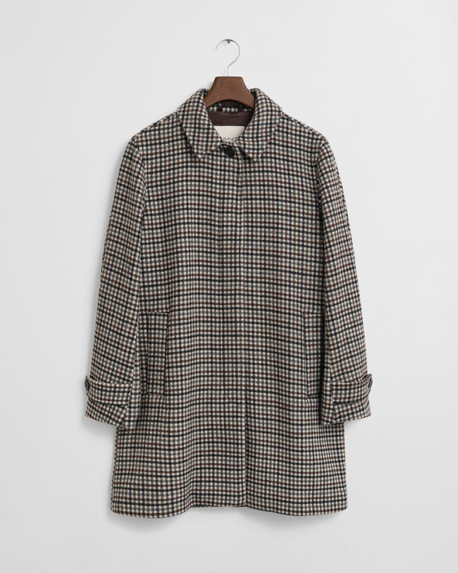 Checked Wool Blend Car Coat