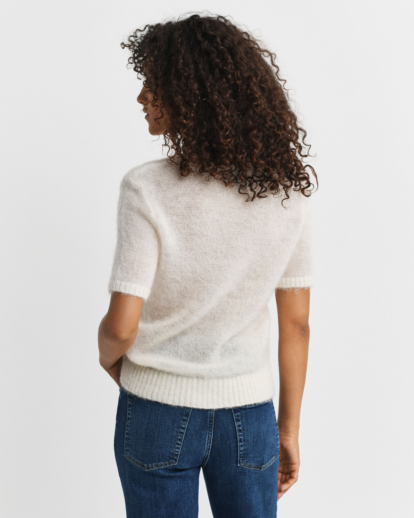 Mohair Blend Short Sleeve Crew Neck Sweater