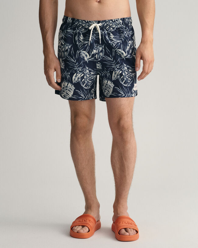 Classic Fit Tropical Leaves Print Swim Shorts