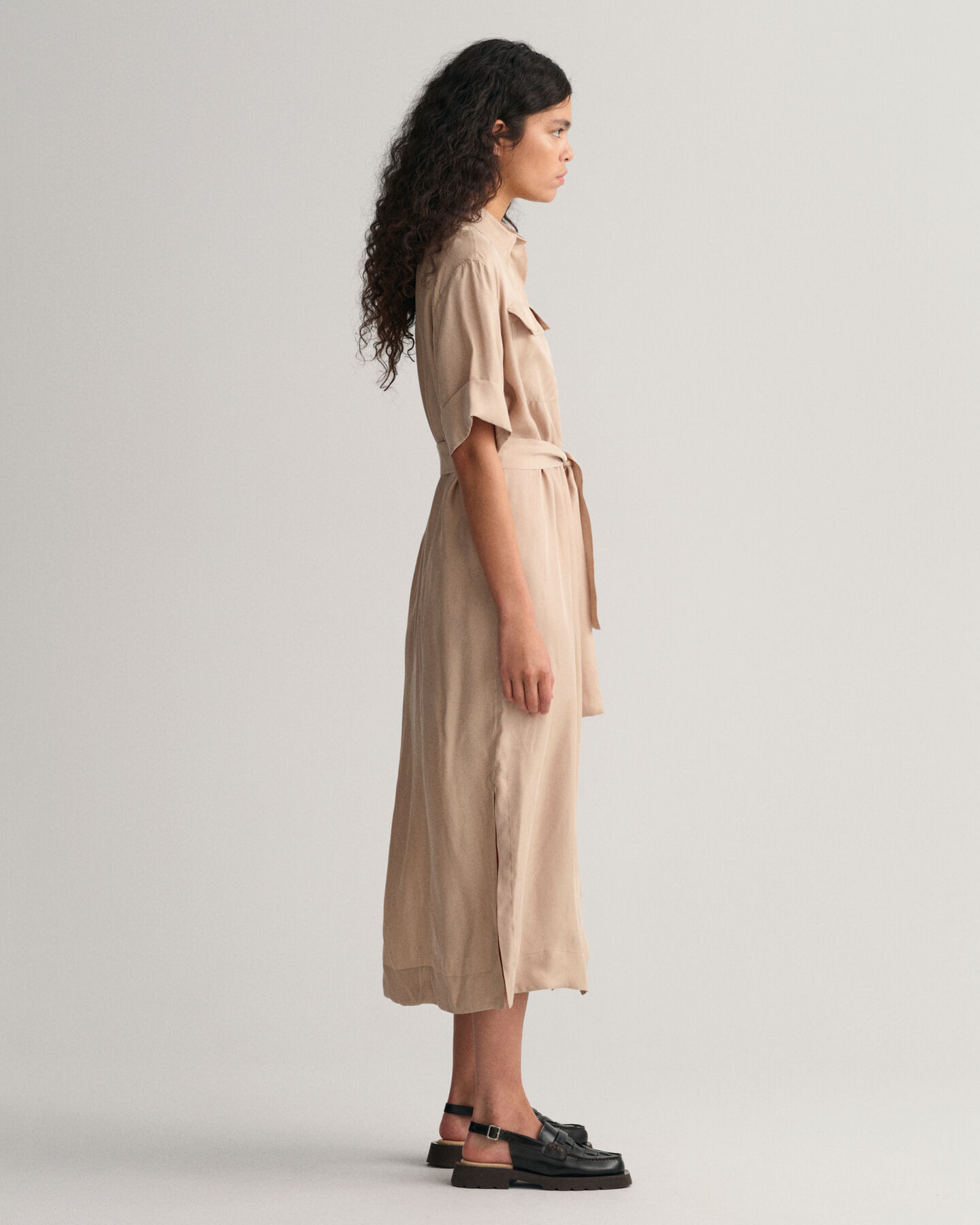 Flap Pocket Short Sleeve Shirt Dress