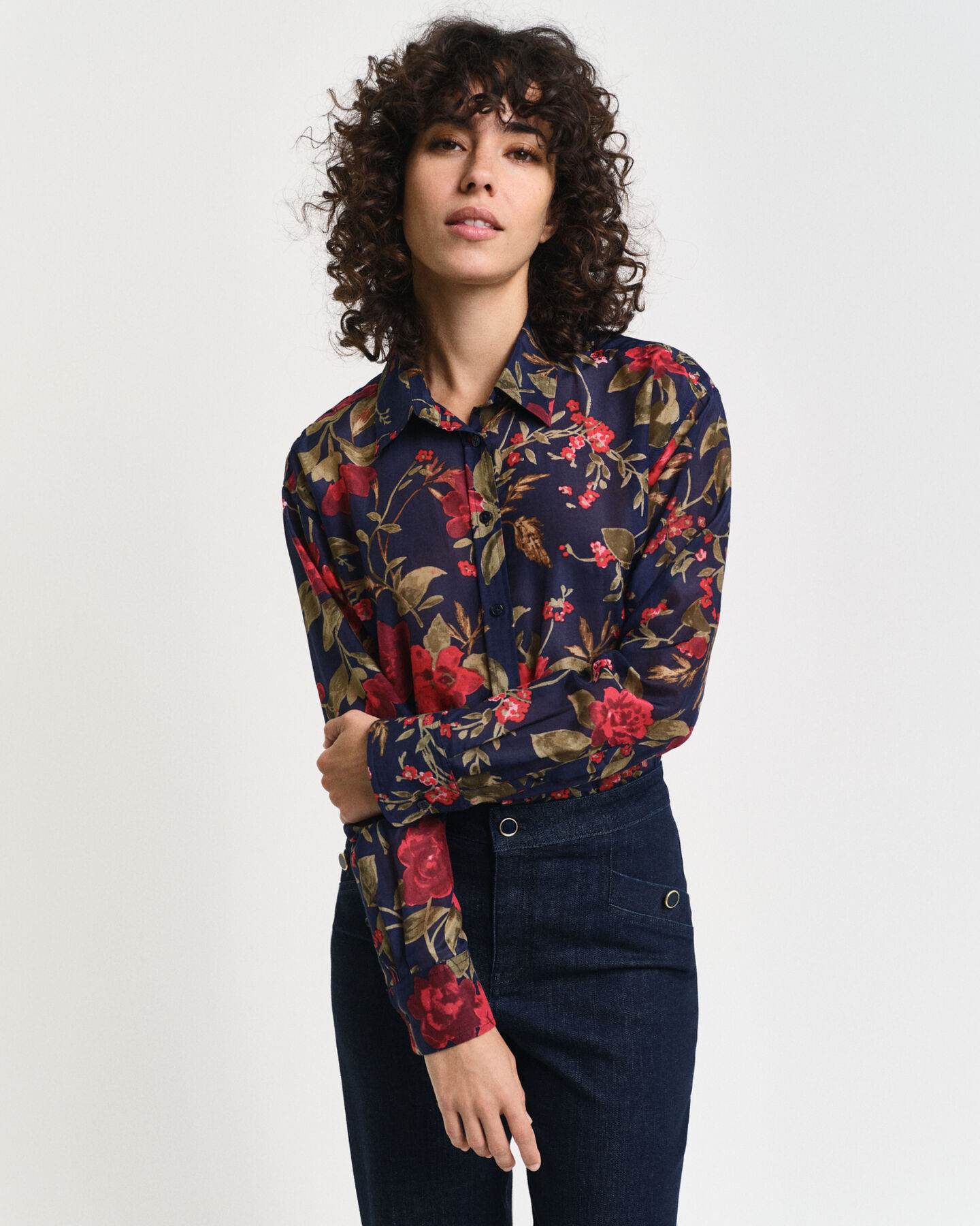 Relaxed Fit Rose Print Cotton Silk Shirt