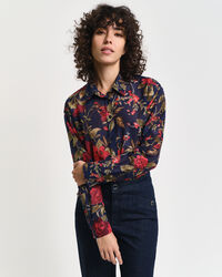 Relaxed Fit Rose Print Cotton Silk Shirt