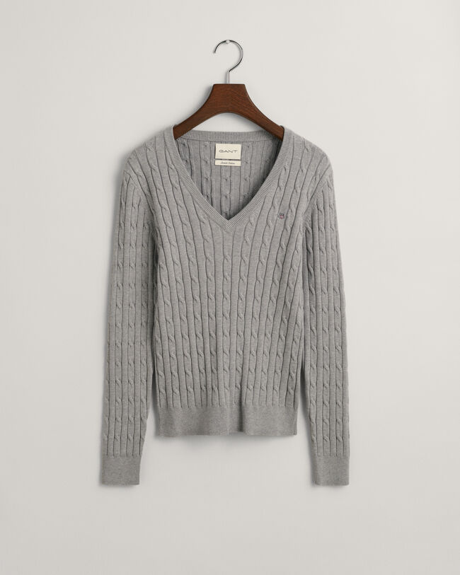 Stretch Cotton Cable Knit VNeck Sweater GANT