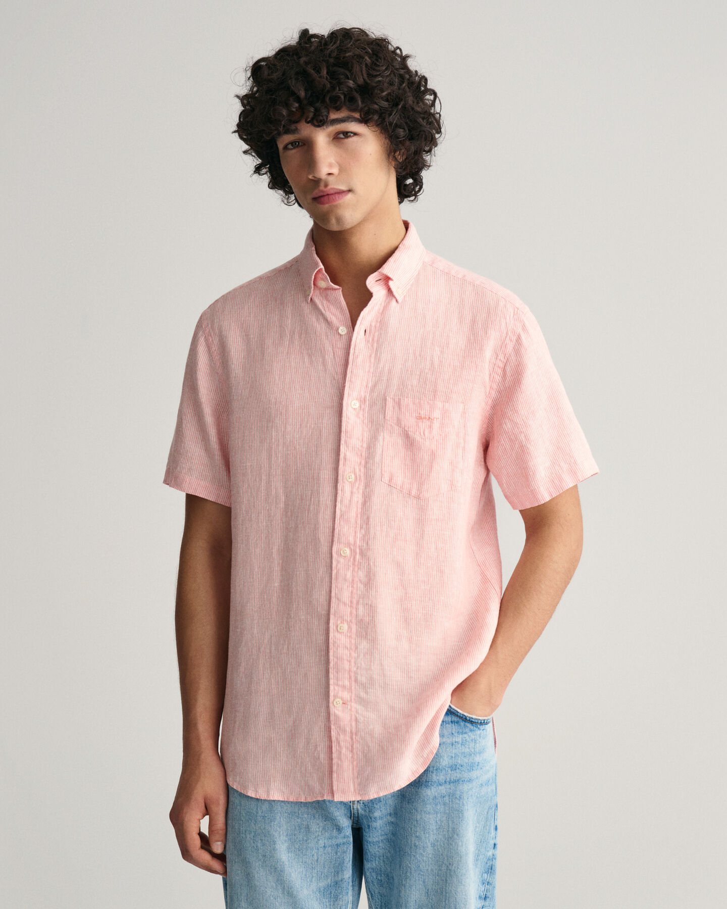 Regular Fit Striped Linen Short Sleeve Shirt