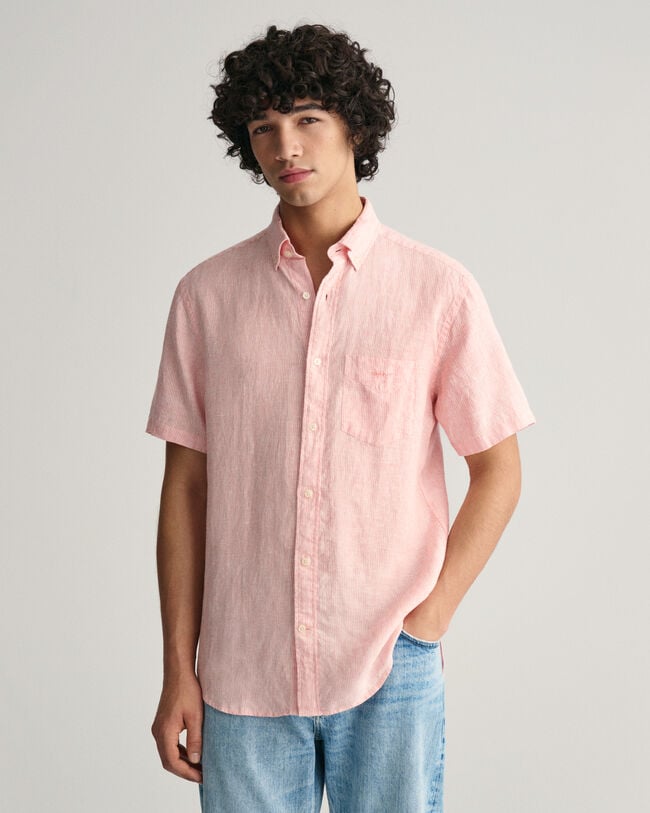 Regular Fit Striped Linen Short Sleeve Shirt