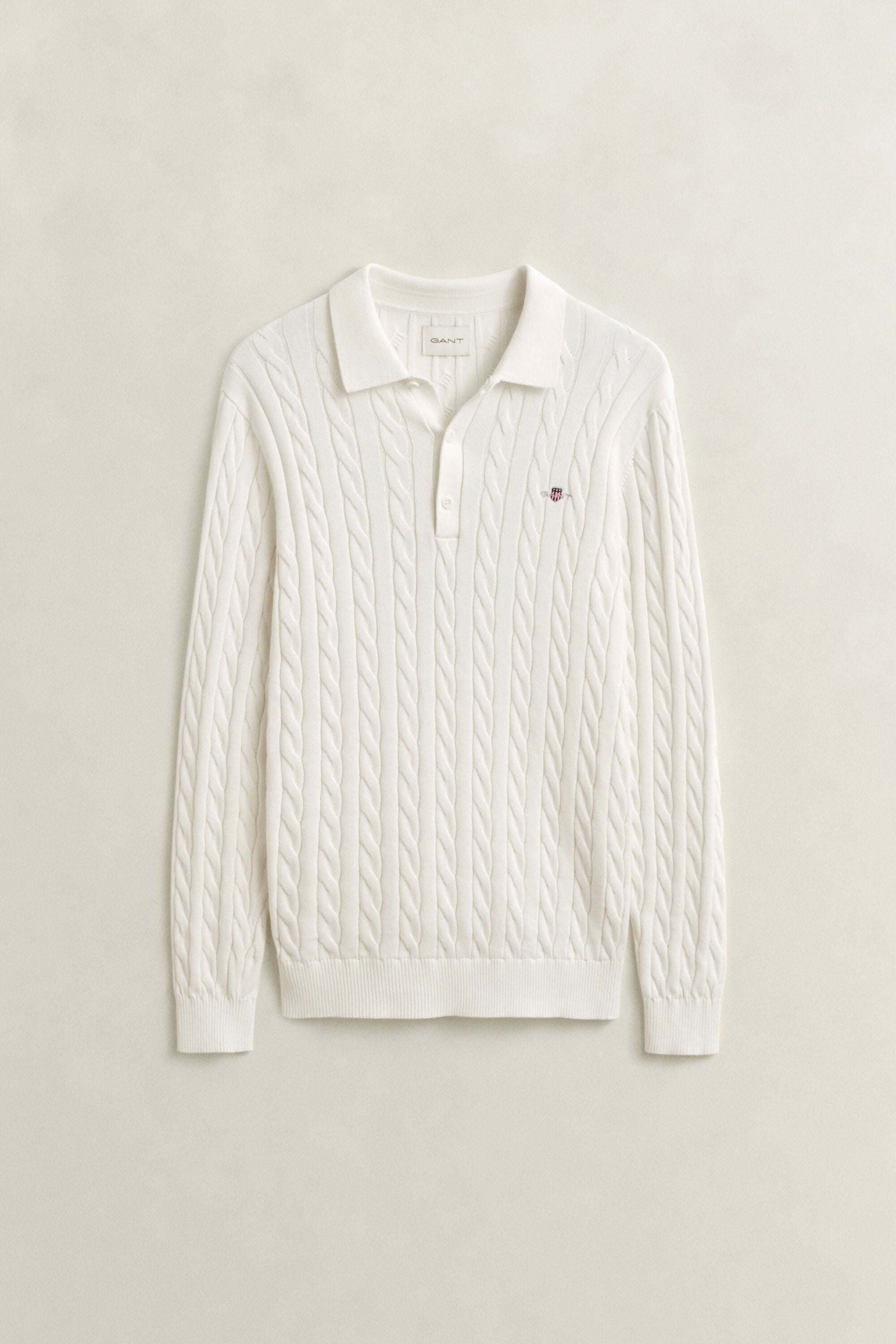 Cotton Cable Knit Polo Sweater