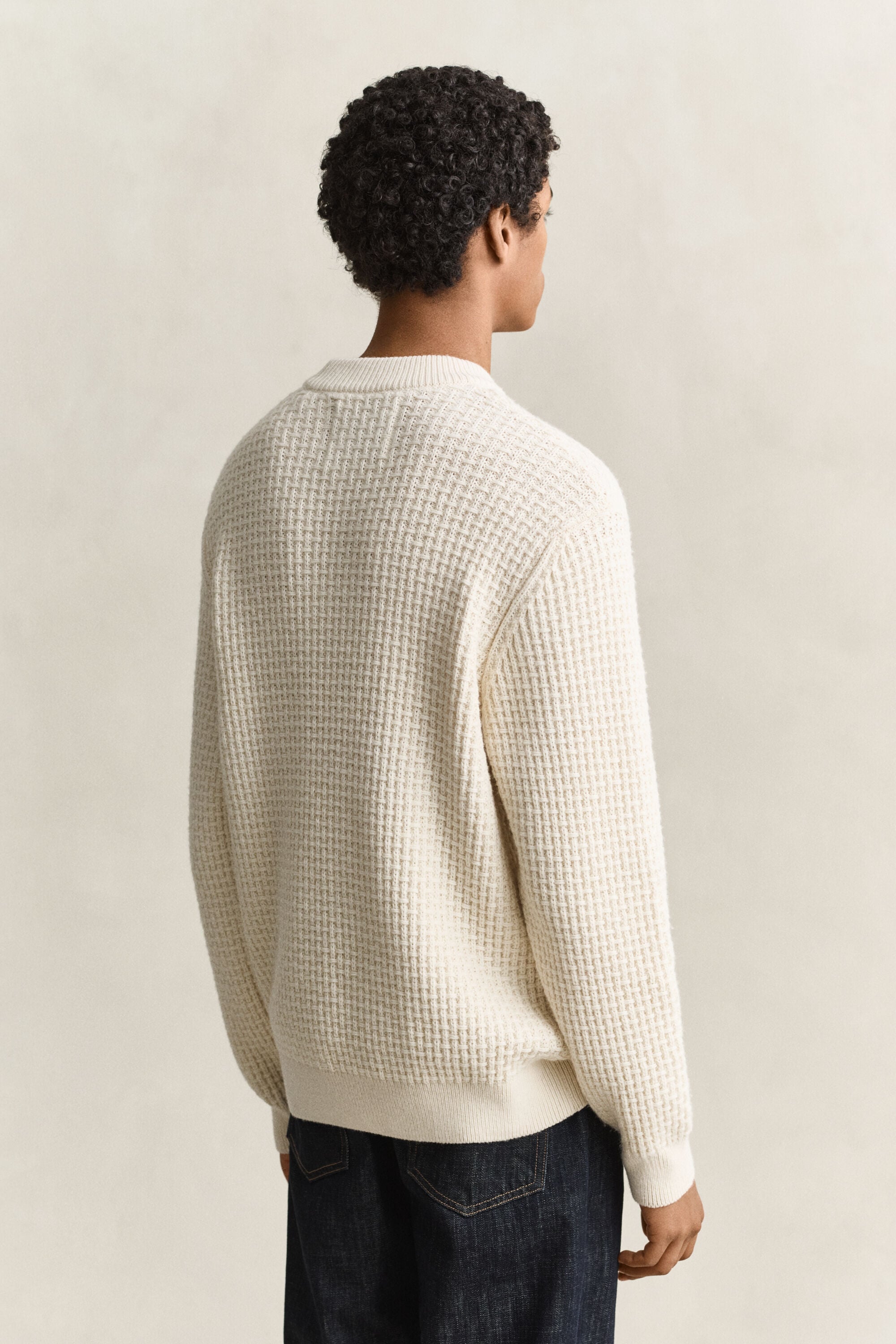 Textured Cotton Wool Mock Neck Sweater
