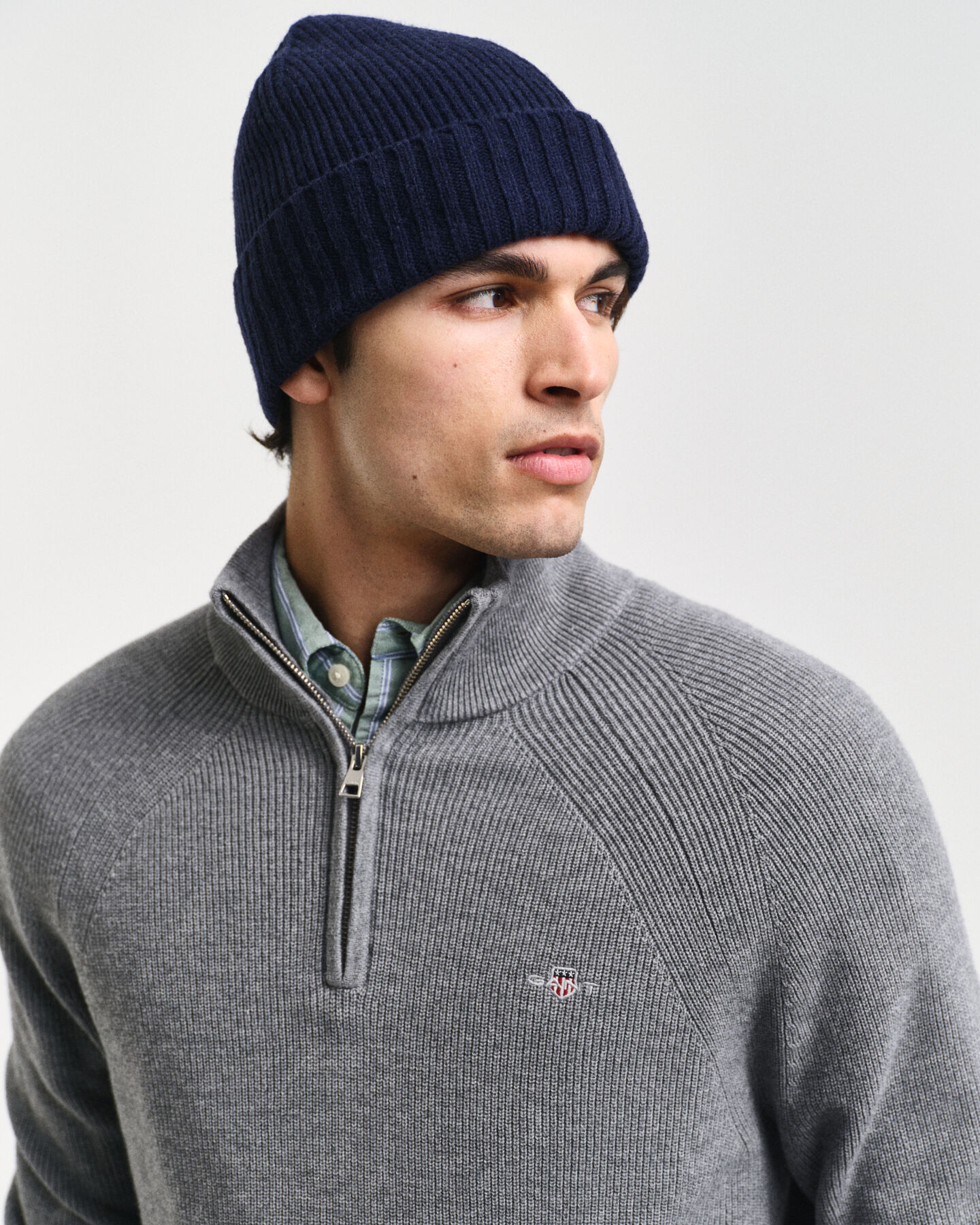 Ribbed Cotton Wool Half-Zip Sweater