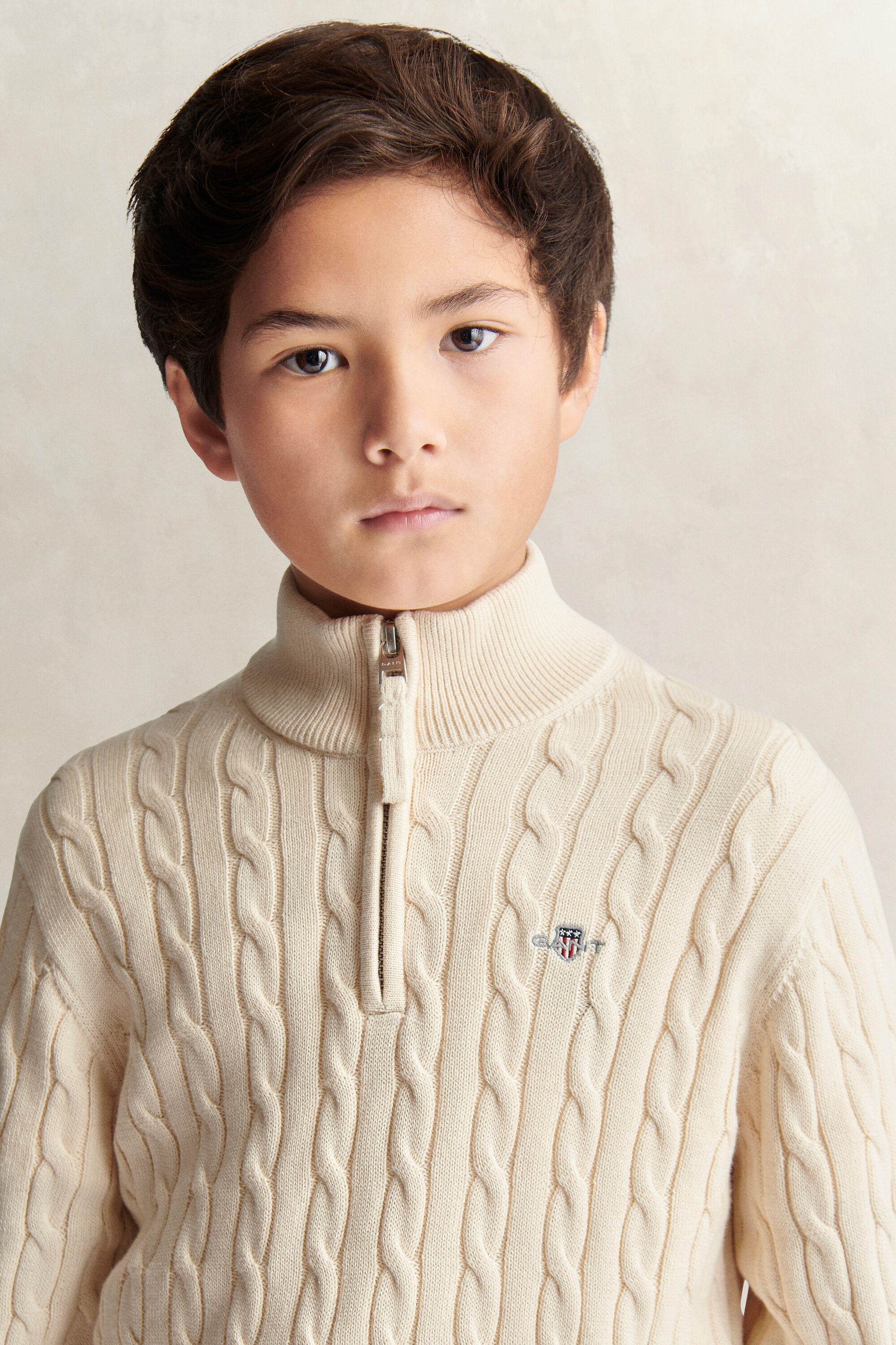 Teen Boys Shield Cable Knit Half-Zip Sweater