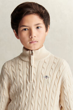 Teen Boys Shield Cable Knit Half-Zip Sweater — CREAMED WHITE 4
