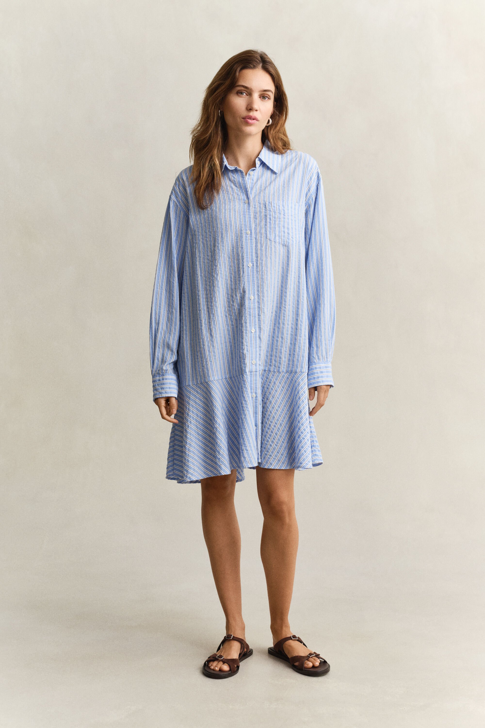Striped Seersucker Shirt Dress