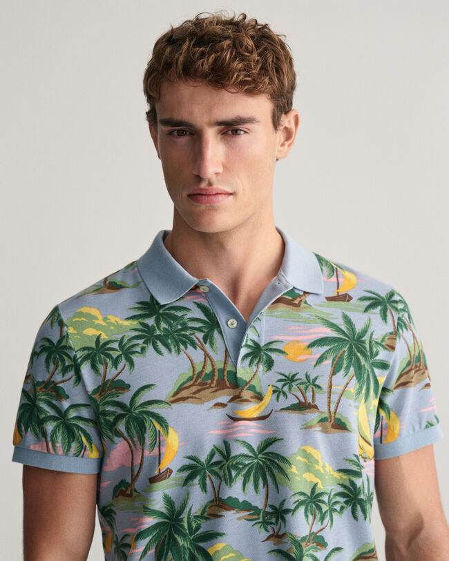 Hawaiian Print Polo Shirt
