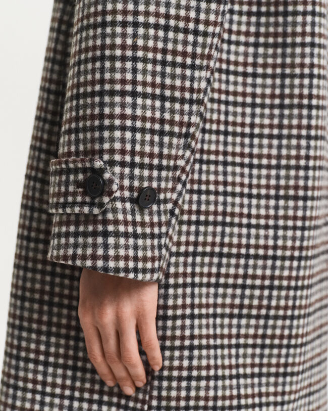 Checked Wool Blend Car Coat