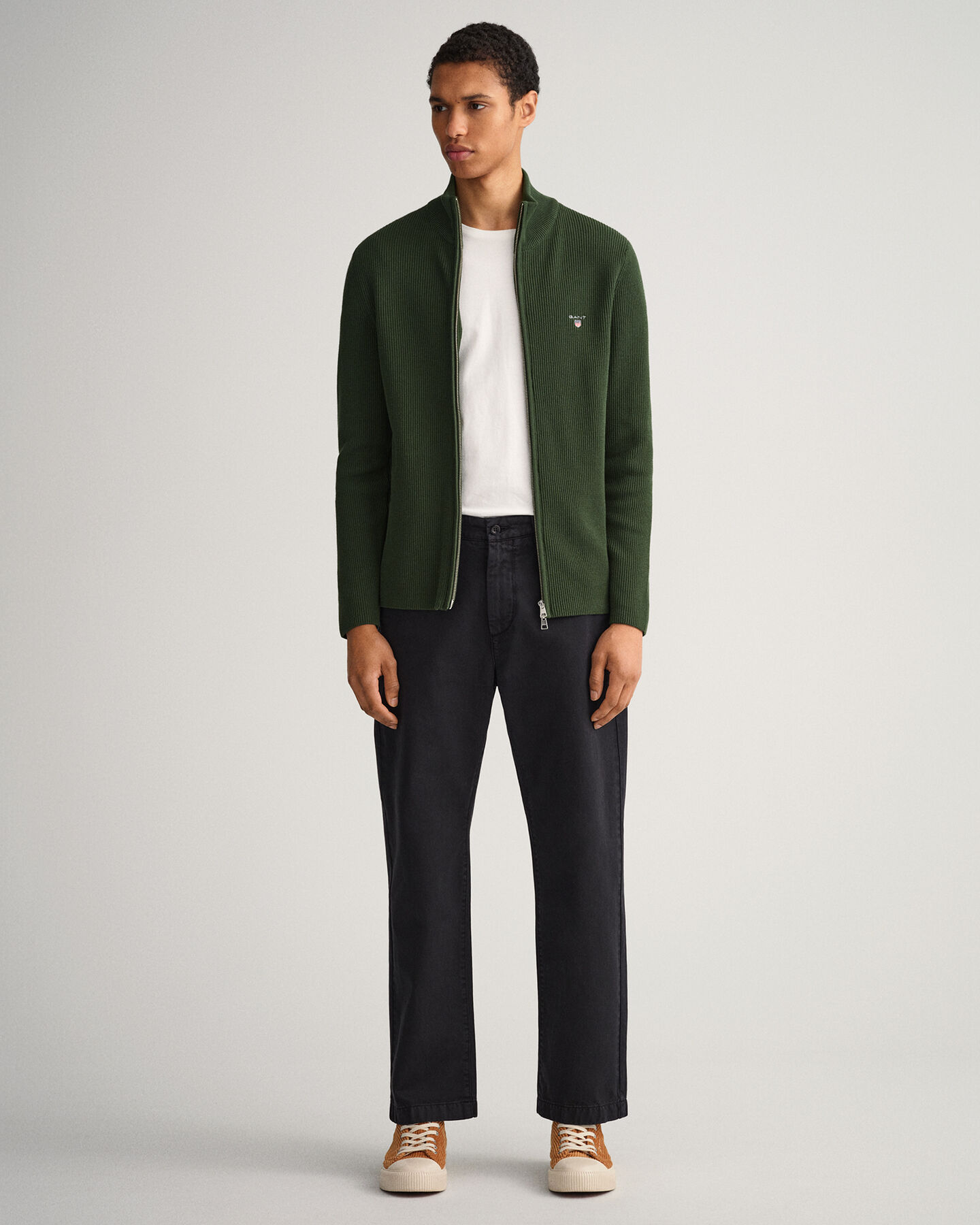 Rib Texture Full-Zip Sweater