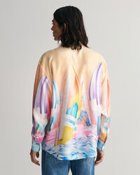 Oversized Sailing Print Silk Shirt